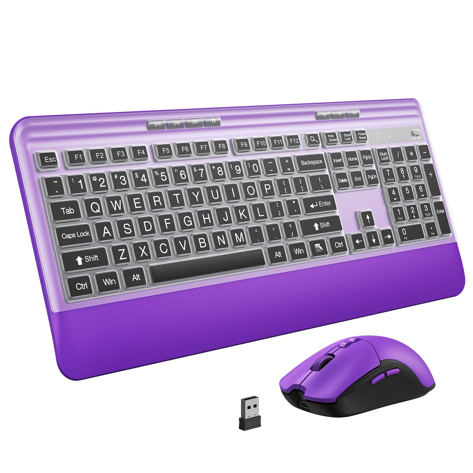 KOPJIPPOM Silent Wireless Keyboard and Mouse Combo - Keyboard with Large Print Cover, 2.4GHz Full-Sized Ergonomic Keyboard with Wrist Rest and Mouse for Laptop, PC, Notebook, Desktop-image-17