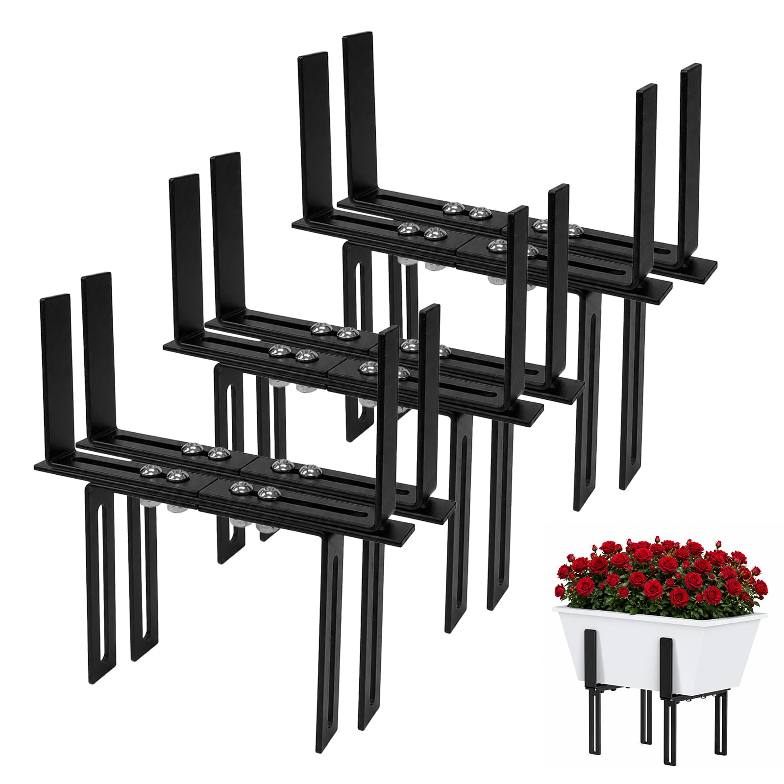 Lot de 3 paires de supports de jardinière en forme de H (6 pièces) - Réglable des deux côtés - Pour jardinière de balcon - Montage sans perçage - Support standard pour jardinière de balcon