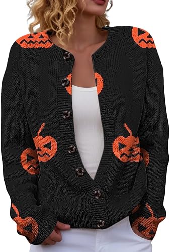 Halloween Sweaters for Women Button Down Long Sleeve Knit Ca