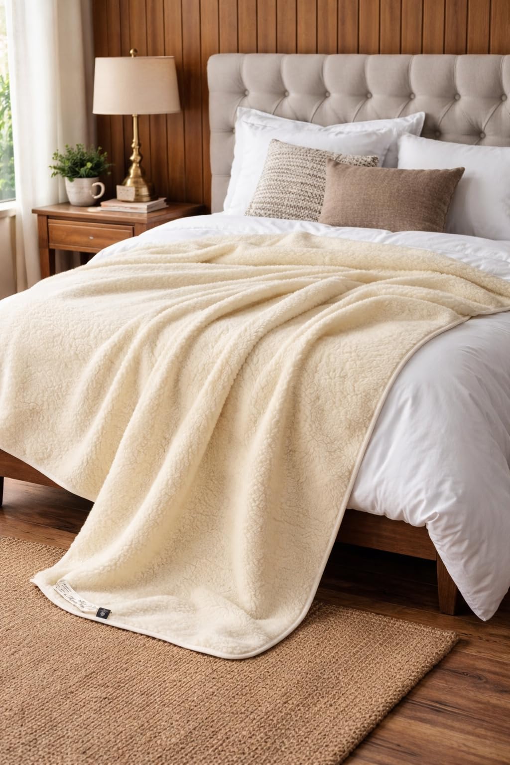 Coperta in 100% Lana Merino, Merino morbida e naturalmente calda ideale come coperta, Coperta in lana merino naturale, woolmarked, Prodotto Naturale (Creamy, 160 x 200)