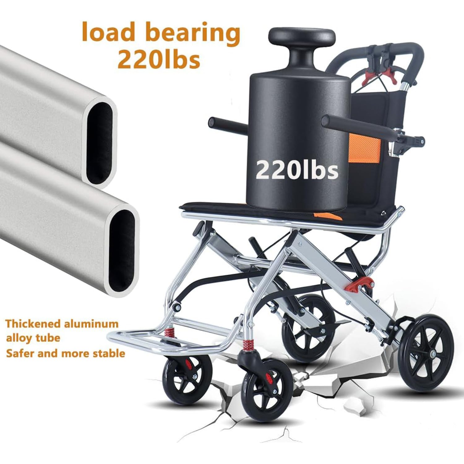 Silla de Ruedas Silla de Ruedas Plegable Ultraligera Silla de Ruedas de Transporte portátil Silla de Ruedas de Viaje de Aluminio Ligera para Personas Mayores Silla de Transferencia