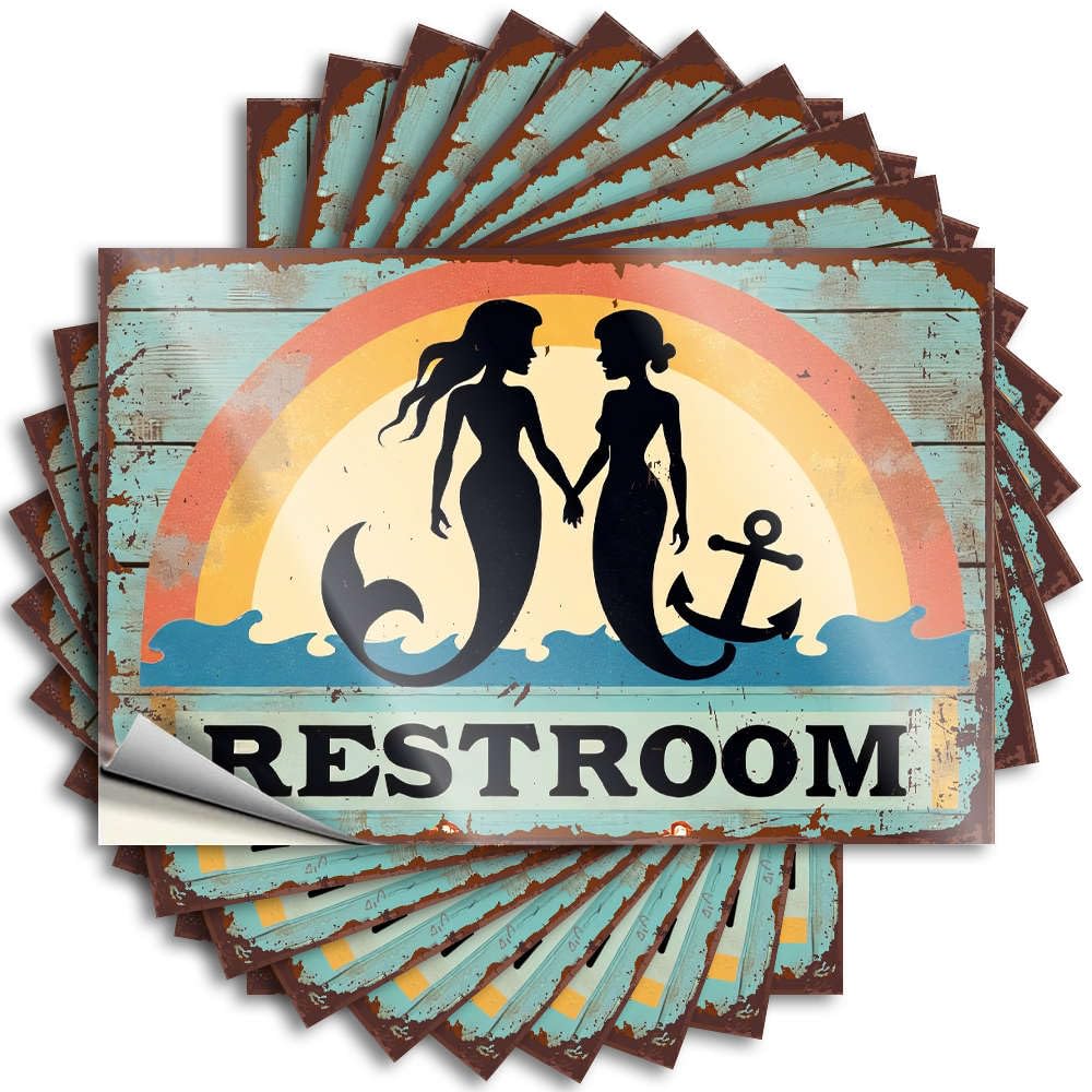 Fzfn Men's Colour Fun Sticker, Country Room Decor Cover Mermaids Holding Hands, Anchor, Restroom Sign. | Funny Quote Western Decals(8X12cm)