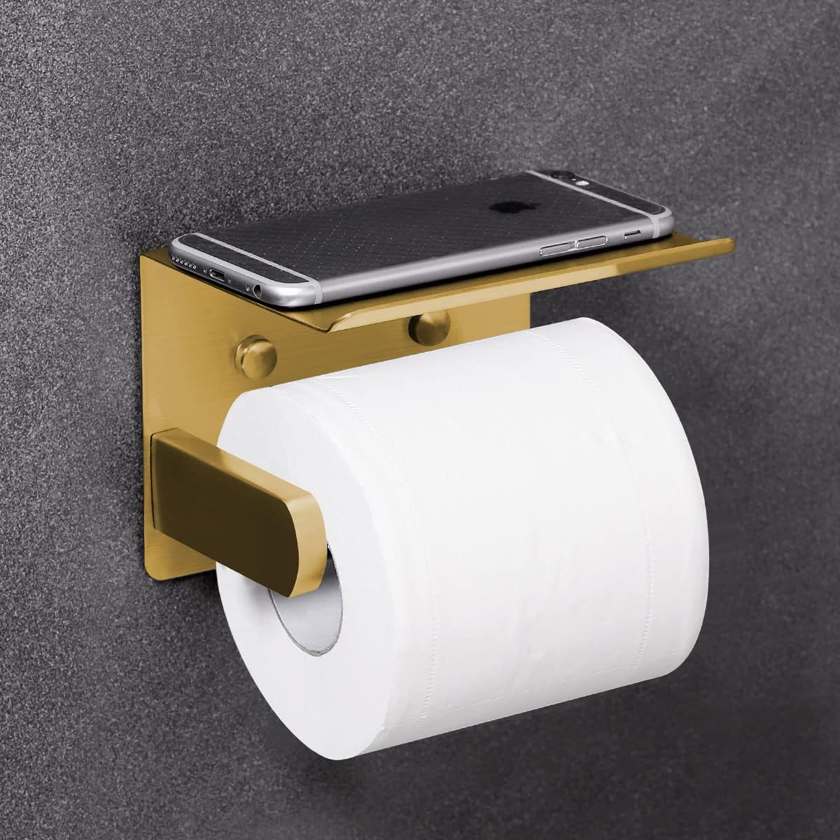 VAEHOLD Self Adhesive Toilet Paper Holder with Phone Shelf SUS 304 Stainless Steel Wall Mounted Toilet Paper Roll Holder - Rustproof and Bathroom Washroom Tissue Roll Holder with Shelf - Black : Tools & Home Improvement