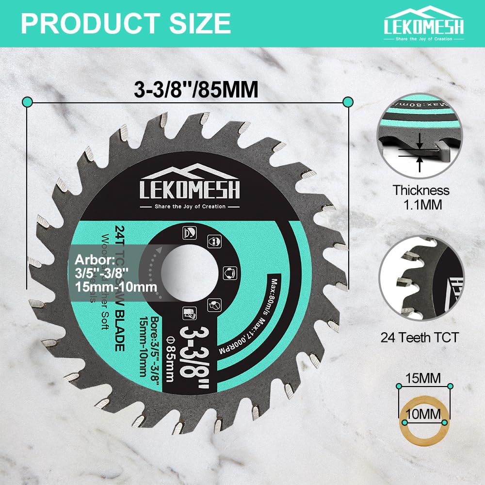 LEKOMESH TCT Circular Cutting Disc, 3pcs 3-3/8"(85mm) 24T TCT Wood Cutting Disc - Image 2