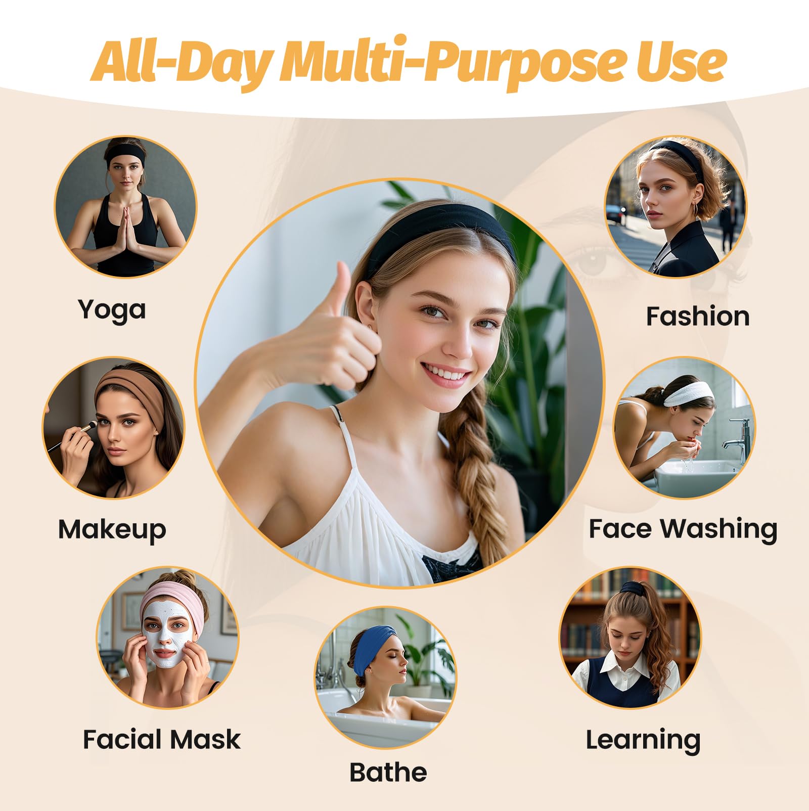 Headbands for Women - 6 Pack Wide Elastic Hair Bands | Stretchy Sweatbands Hair Bands | Soft Sports Thin Head Bands | Non-Slip Accessories Bands for Fashion, Washing Face, Workouts, Yoga, Daily Use