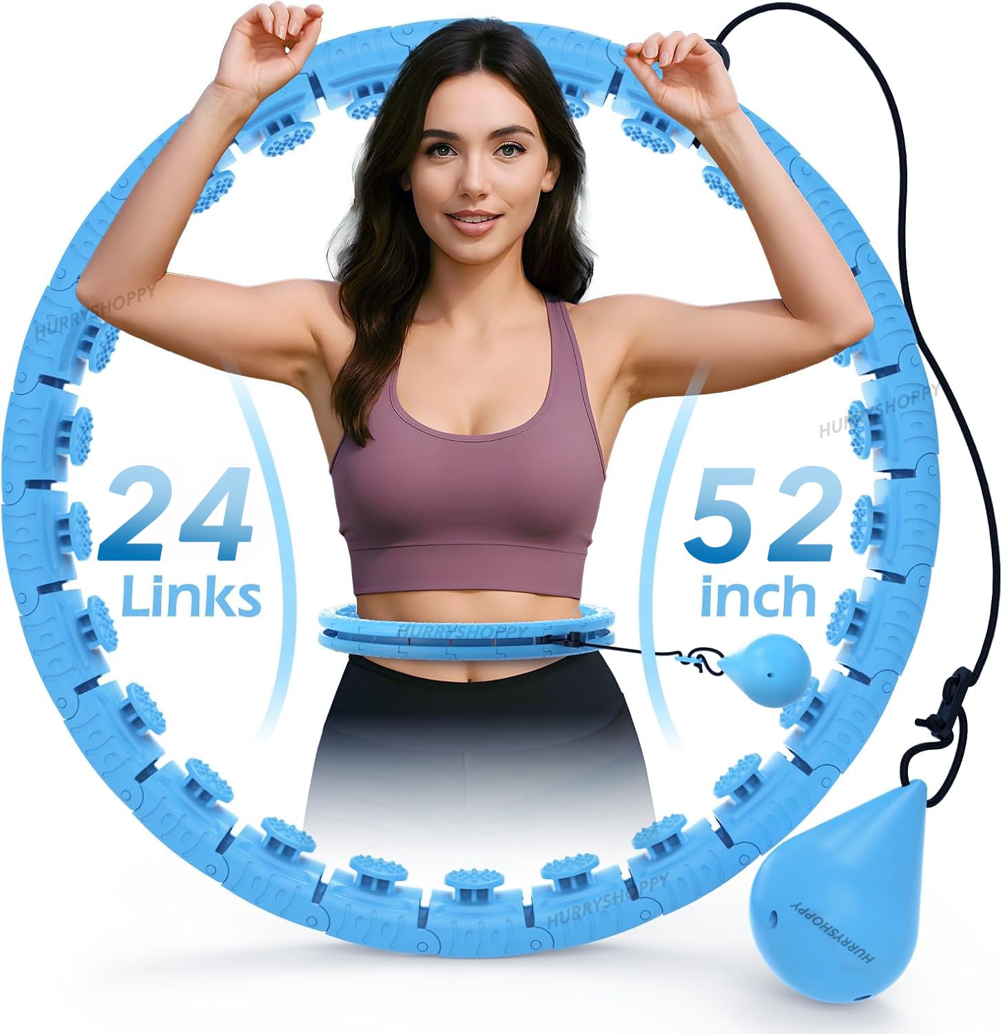 HURRYSHOPPY Weight Loss Hula Hoop for Men Women Adults Hulahoop Ring Body Weight Loss Exercise Suitable Beginners Hula Circle 24 Detachable Fitness Ring with 360 Degree Auto-Spinning Ball Gymnastics
