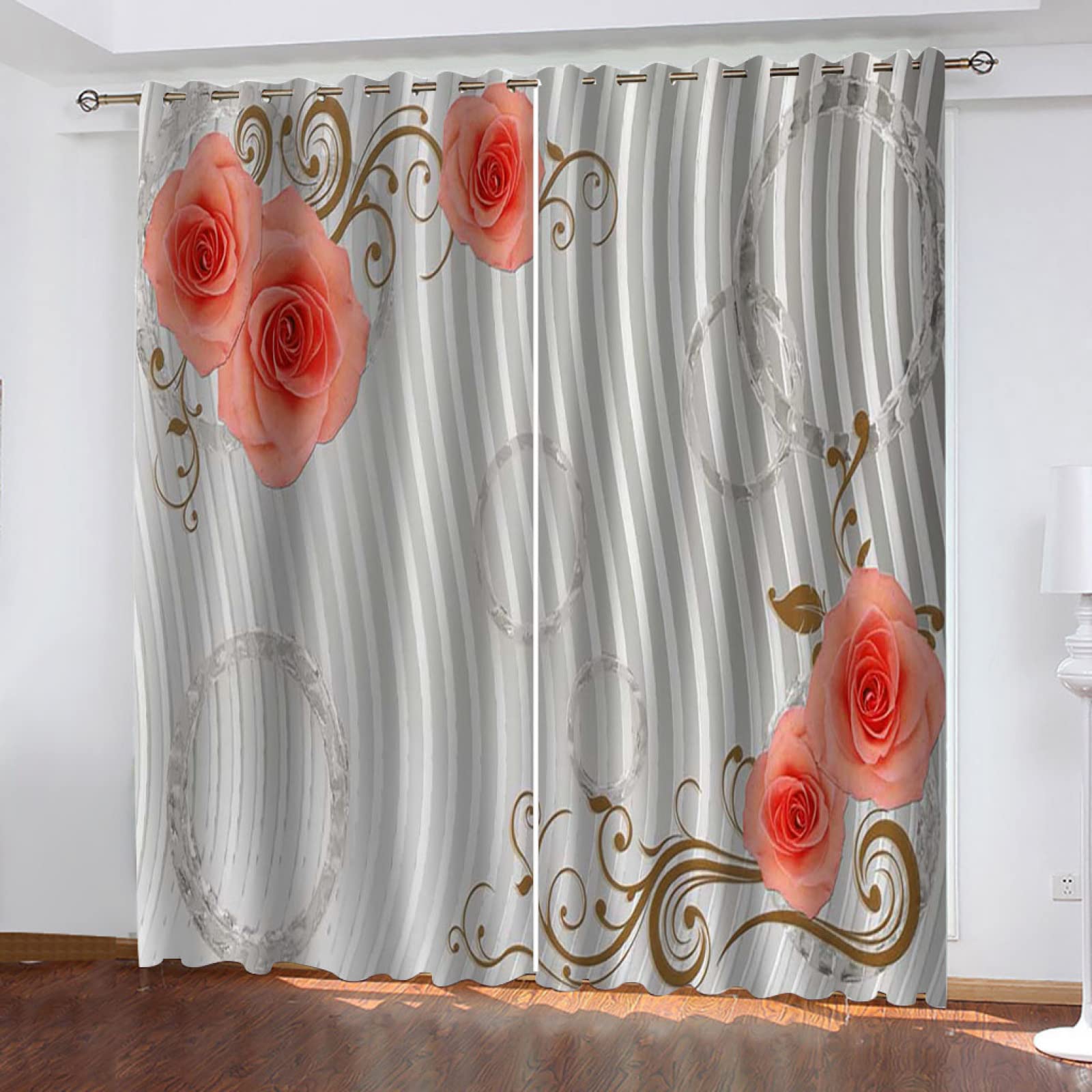 Vorhang Blickdicht Verdunklungsvorhänge Gardienen 2-SetBlume 150x166cm