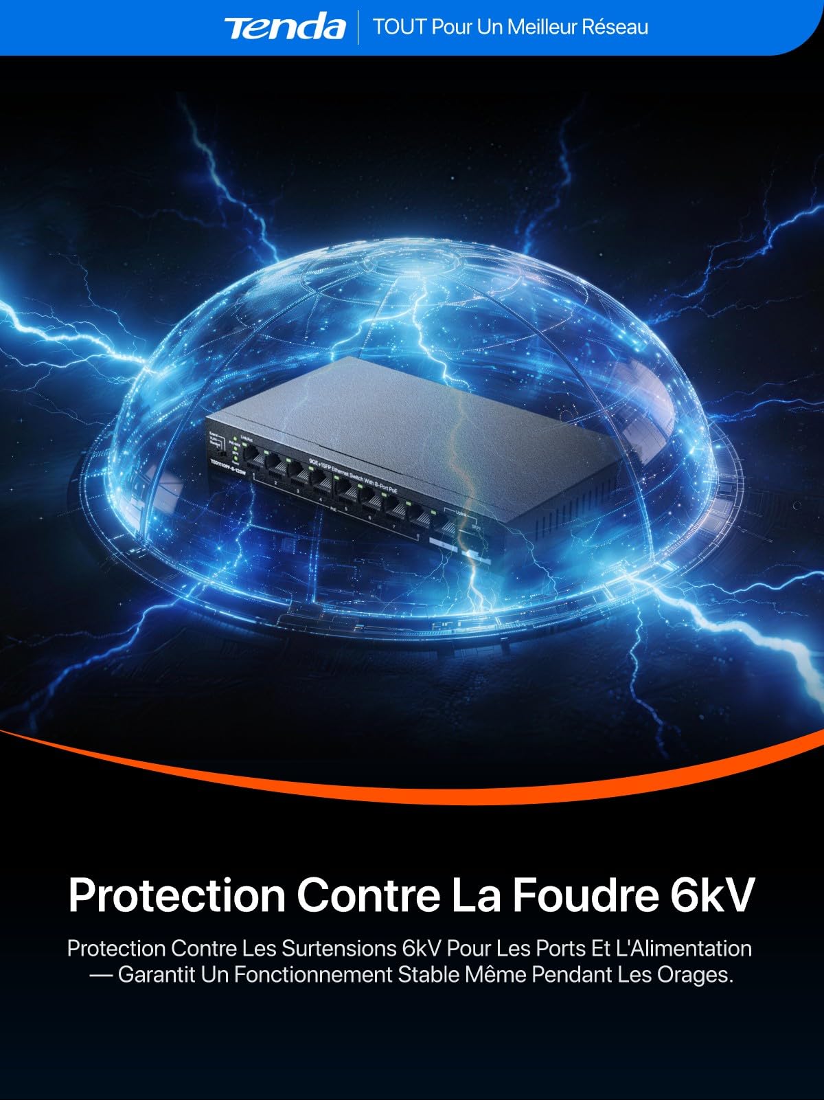 Tenda Switch PoE Gigabit 10 Ports, 8 Ports PoE+, 110 W pour Tous Les Ports PoE, 2 Ports Uplink RJ45 et SFP, VLAN, portée jusqu'à 250 m, Boîtier Métal, Silencieux, Plug-and-Play (TEG1110PF-8-120W)