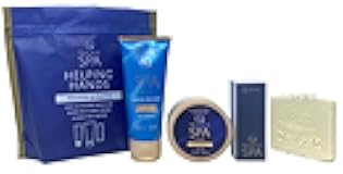 Bath & Body Works Spa Helping Hands True Blue Spa Gift Set - Super Rich Hand Cream, 60 Second Manicure Hand Scrub and 4-sided nail buffer - Travel Size - with a Natural Oats Sample Soap