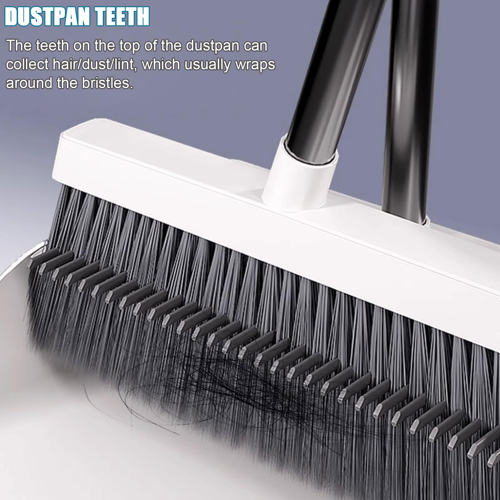 Set Combinato Scopa e Paletta, Scopa con Manico Lungo e Paletta con Denti autopulenti per Pulire automaticamente i Capelli, Adatto per Il Pavimento del corridoio della Domestica,Bianca