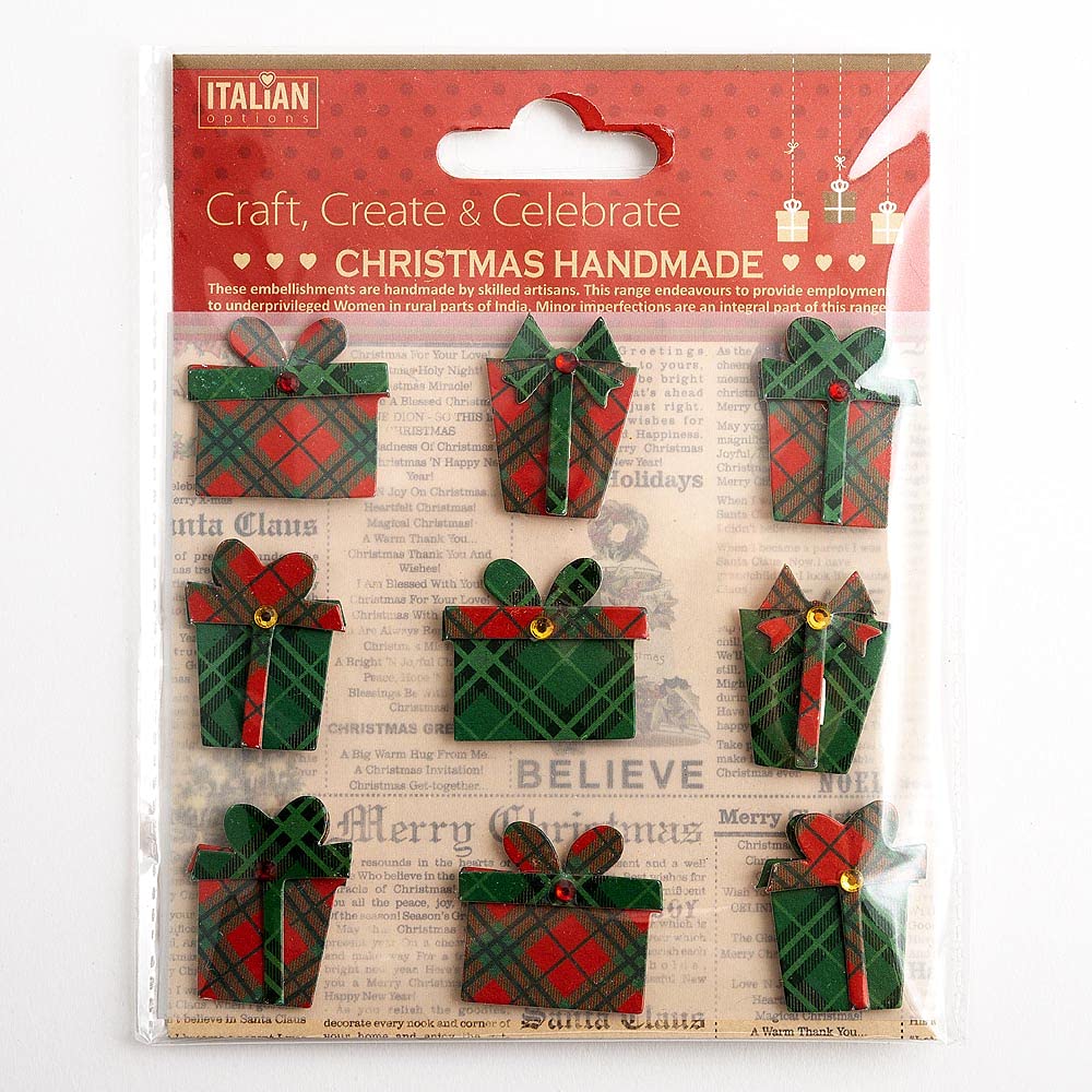 Italian Options 2.5cm Tartan Presents Christmas Craft Decorations - Self Adhesive (9 pcs)