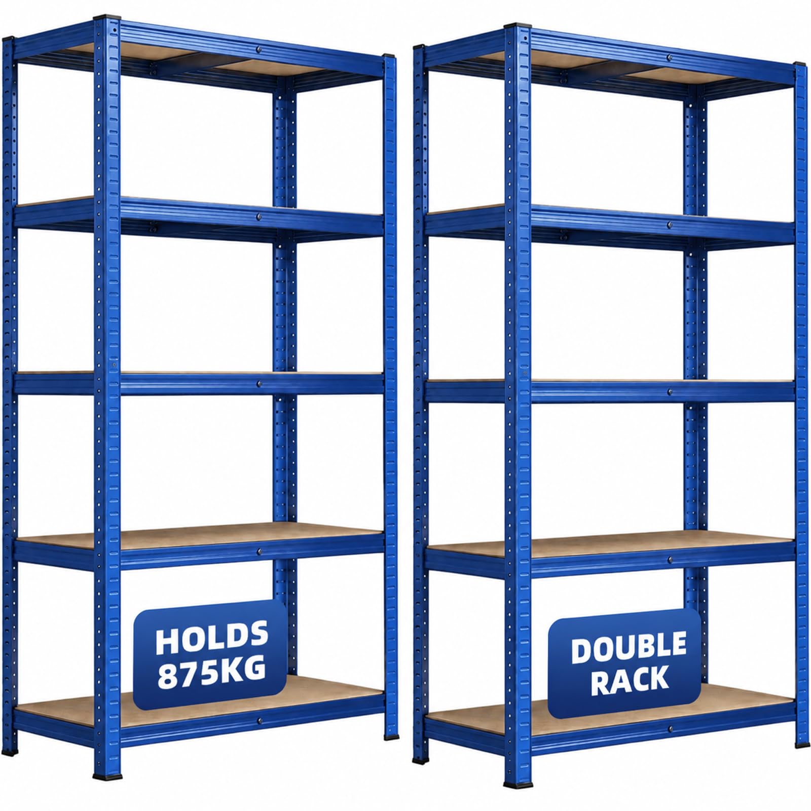 Grennswick Set of 2 Heavy Duty Garage Shelving Units –5-Tier Steel Storage Shelves, 875kg Capacity Boltless Assembly, Adjustable Height & Layout for Warehouse, Living Room, Kitchen, Bedroom