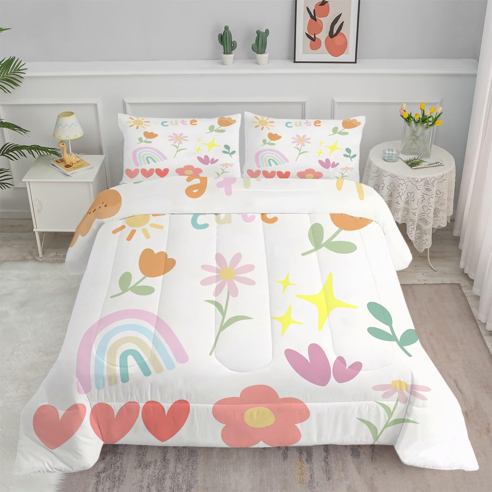 Syhi Qlty Single Duvet Colorful Plants Flowers Reversible Coverless Duvet Quilt Soft lightweight Duvet, Comforter Sets for all Seasons and Machine Washable – Single 135x200cm AM1