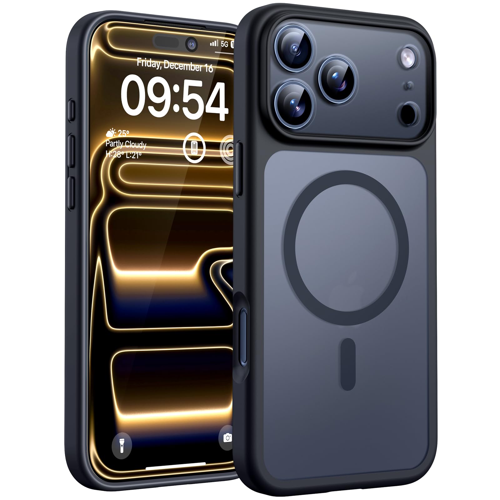 TOCOL Cover Magnetica per iPhone 17 Pro 6,3 Pollic, Compatibile con MagSafe, Anello Magnetico Incorporato, Protezione Fotocamera Integrata, Custodia Antiurto Traslucida Opaca, Nero