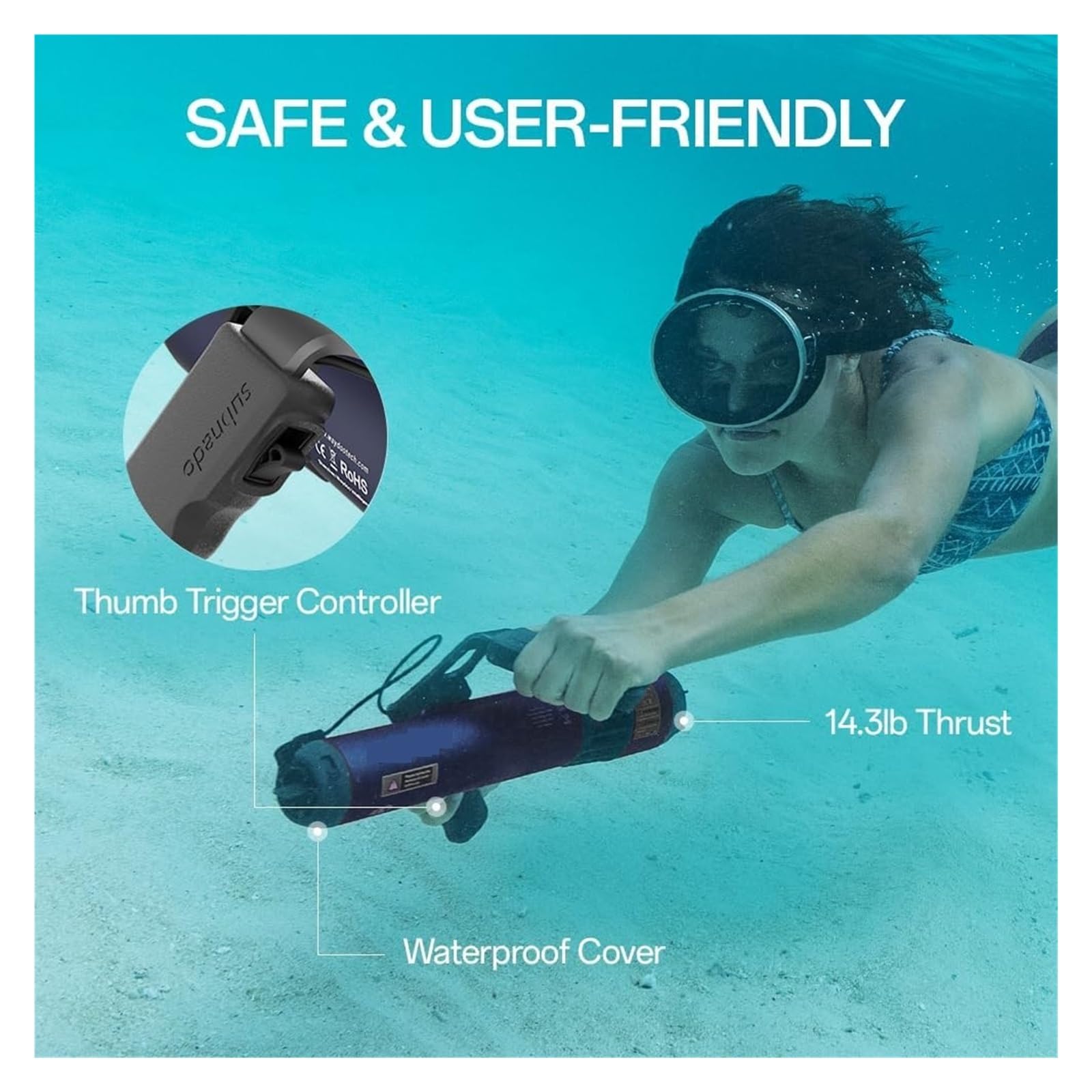 Scooter Submarino, Patinete Submarino Lite, Patinete de Buceo for Deportes acuáticos con asa extraíble, Compacto y portátil