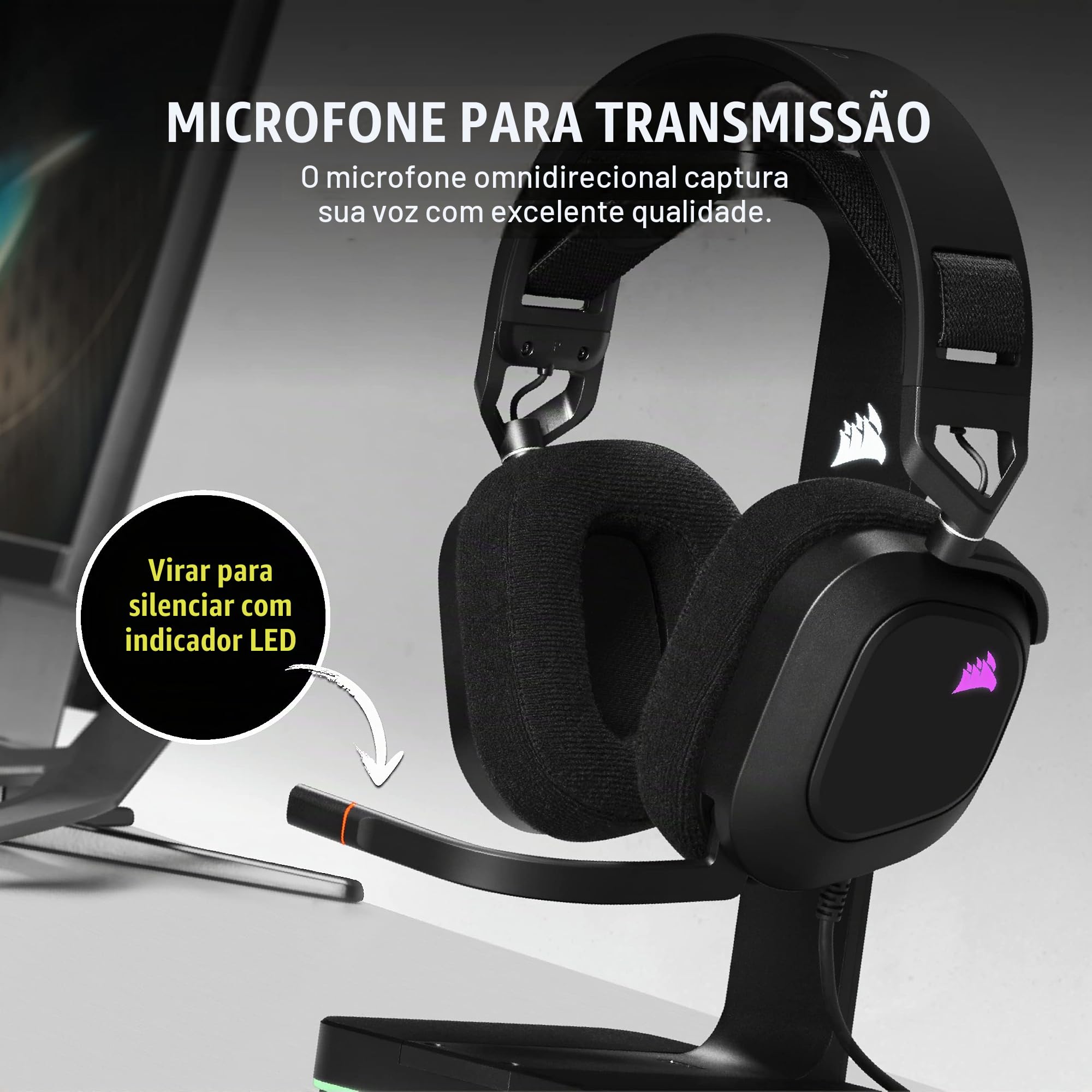 Headset Gamer Corsair HS80 RGB USB, Surround 7.1, Drivers 50mm