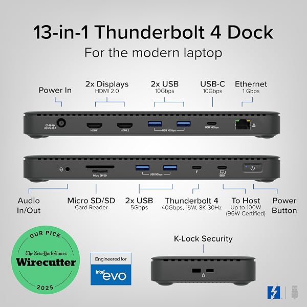 Plugable Thunderbolt 4 Dock with 100W Charging, Thunderbolt Certified, Laptop Docking Station Dual Monitor Single 8K or Dual 4K HDMI for Windows and Mac, 4X USB, Gigabit Ethernet (TBT4-UD5) - 1