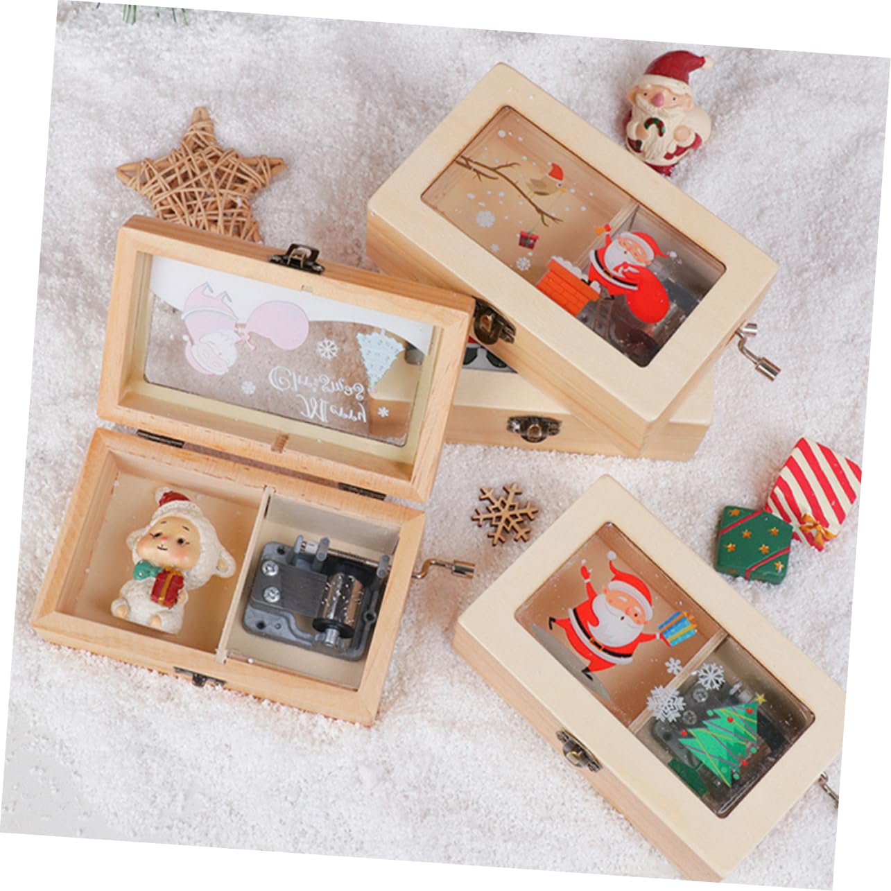Zerodeko Caja De 3 Piezas Caja de Musica Caja de Musica Decoraciones de Fiesta de música Cajas con Tapas Christmas Decorations Adornos navideños decoración navideña de Escritorio Madera