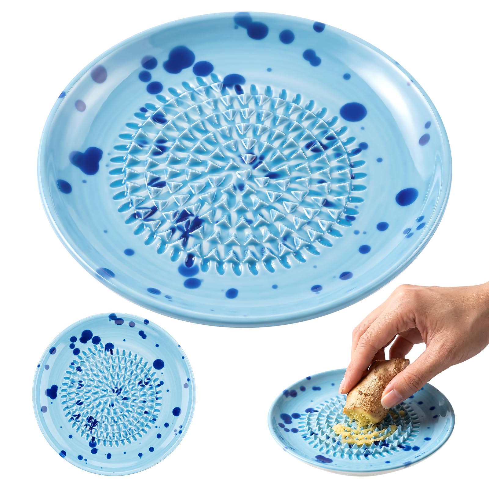 DirkFigge Ceramic Garlic Grater Plate, Natural Grinder Garlic Plate Grater