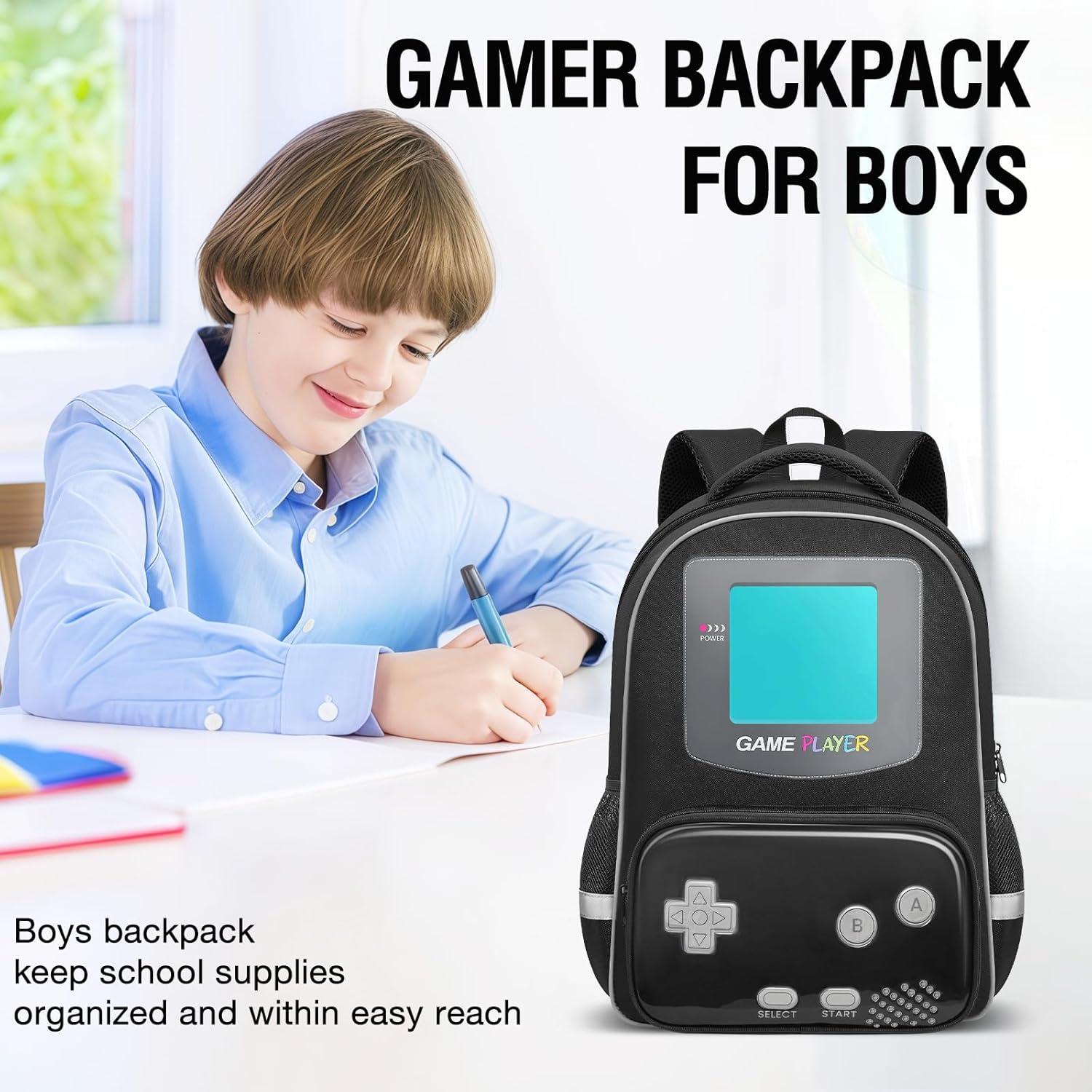 Boys Backpack for School,Gamer Backpack For Boys Kids,Boy Bookbag For Elementary Middle School Student,17″ Video Game Backpacks For Boy Kids Teen Age 6-12 - Image 2