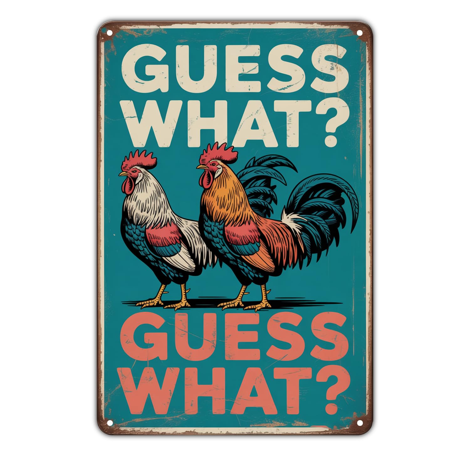 Rooster Chicken Decor Tin Sign Vintage Farmhouse Chicken Metal Sign Print Aesthetic Metal Tin Sign 8X12 Inch