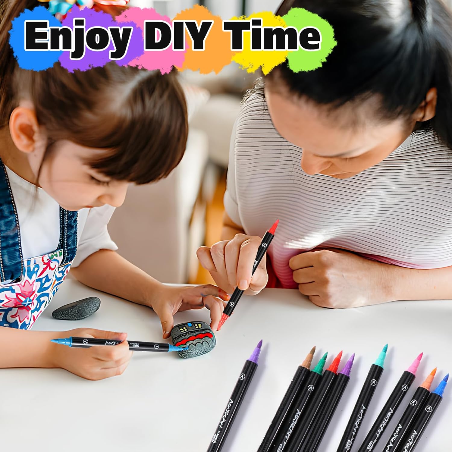 24 Colours Acrylic Pens, Felt Tip Pen Set, Dual Brush Pen for Adults, Acrylic Pens, Waterproof Textile Pens, for Textile, Stones, Wood, Paper, Ceramic, DIY