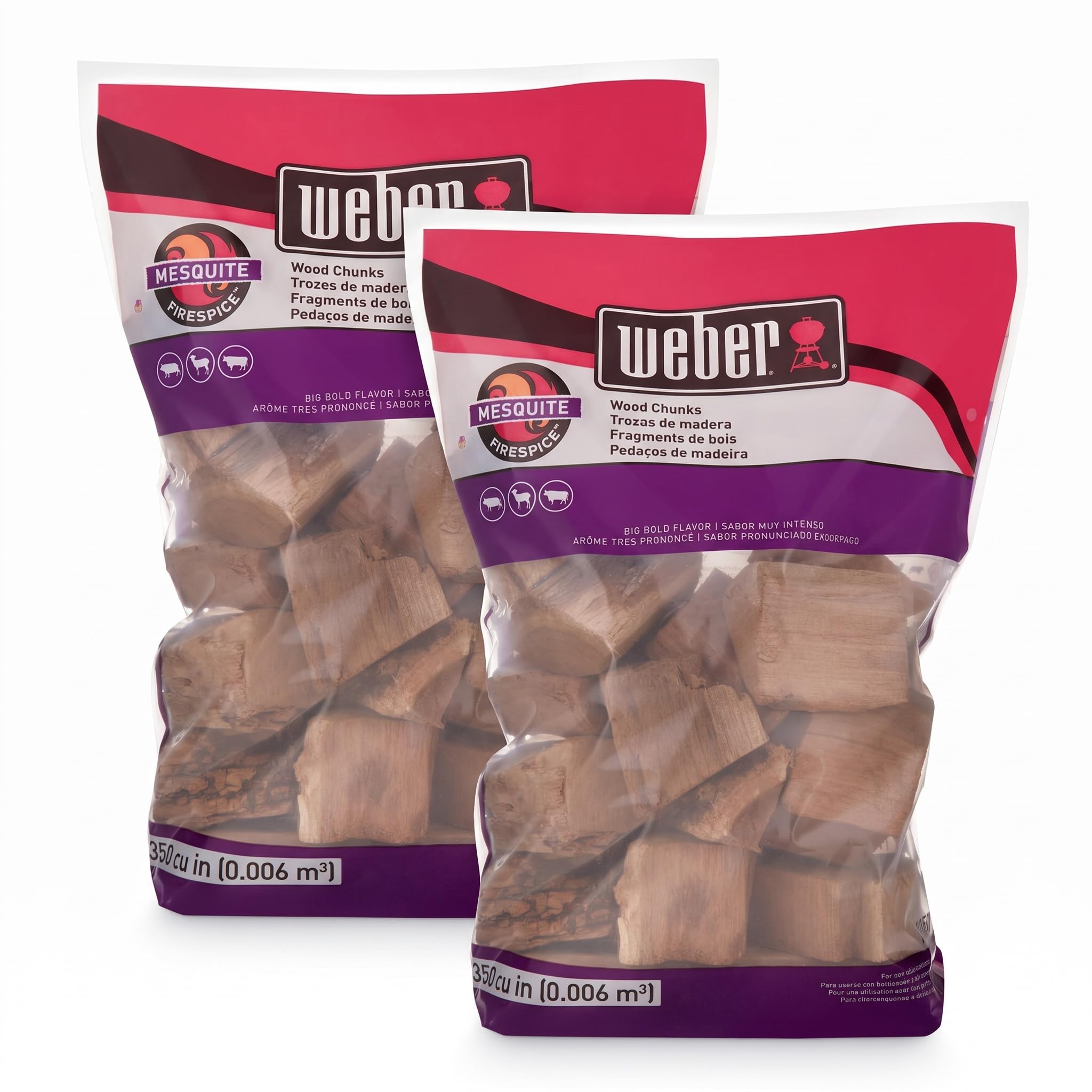 Weber Mesquite Wood Chunks, for Grilling and Smoking, 4 lb. (Pack of 2)
