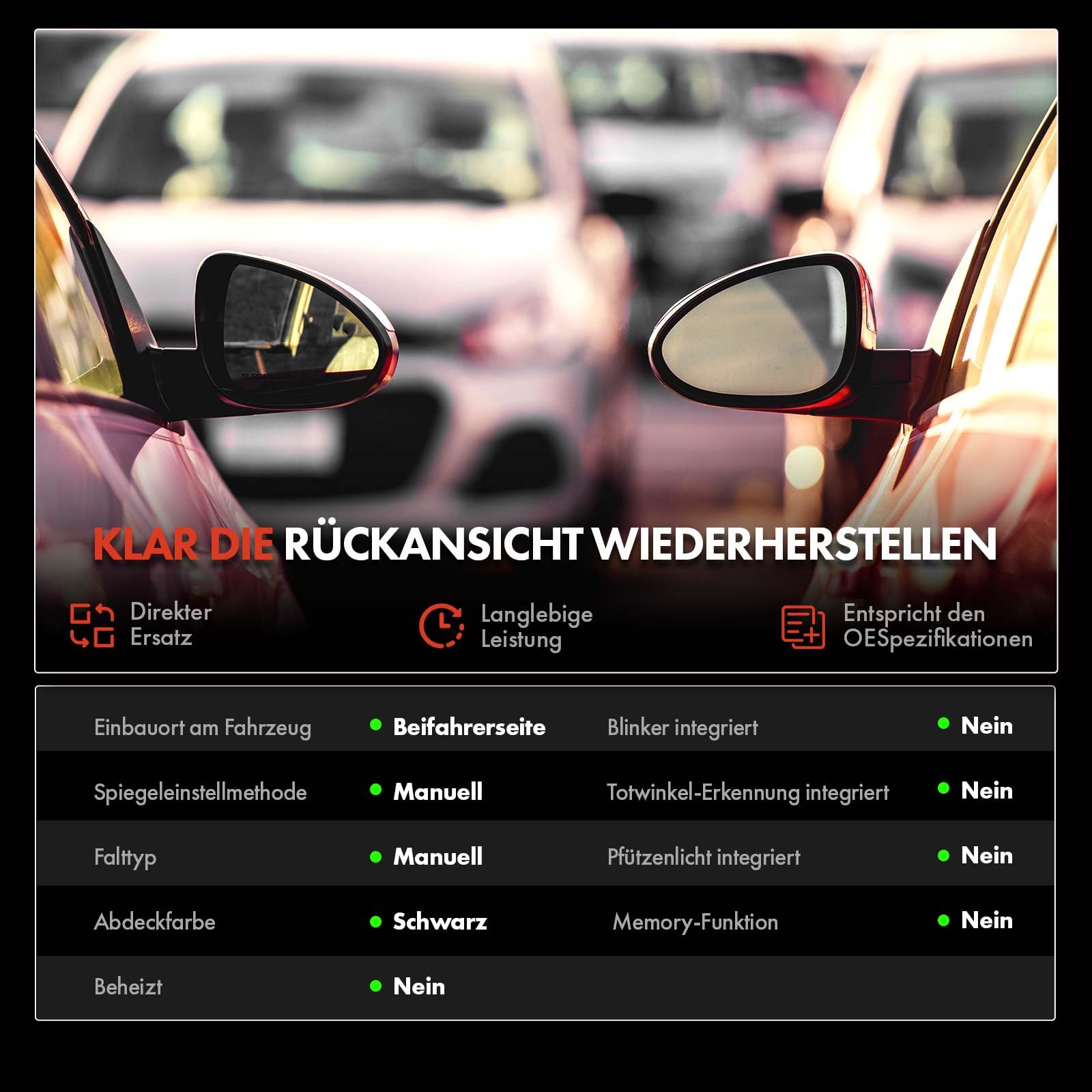 Außenspiegel Links Für Yaris - Manuell Einklappbar & Einfach Zu Montieren