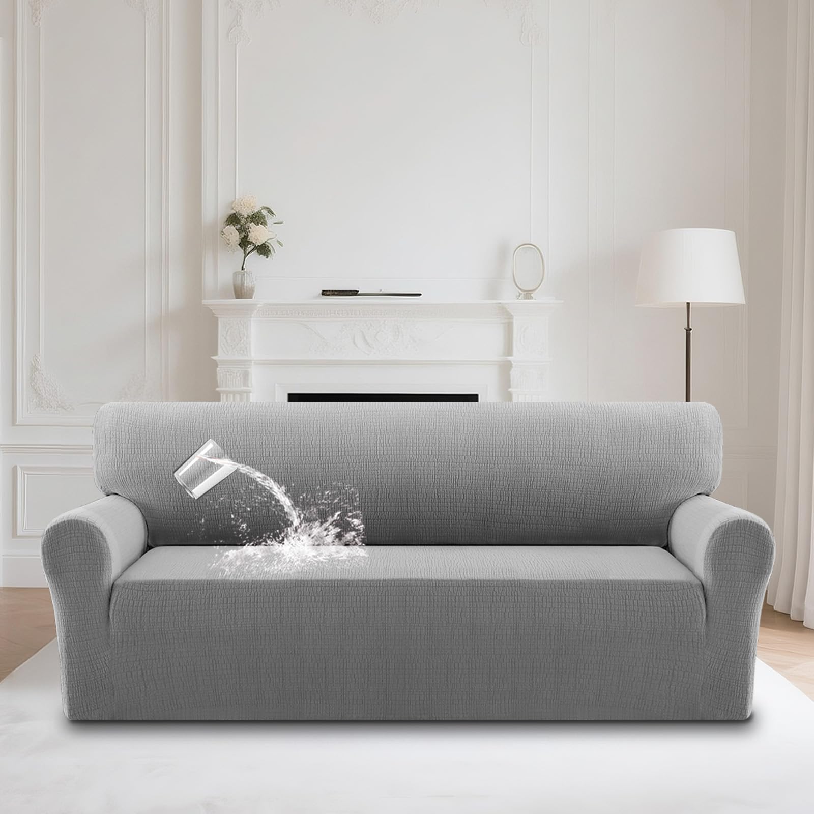 Bellahills Dove Waterproof Sofa Cover 3 Seater High Stretch 1 Piece Couch Cover For Dogs Universal Sofa Slipcover Non Slip Furniture Protector Jacquard Spandex Fabric (3 Seater, )