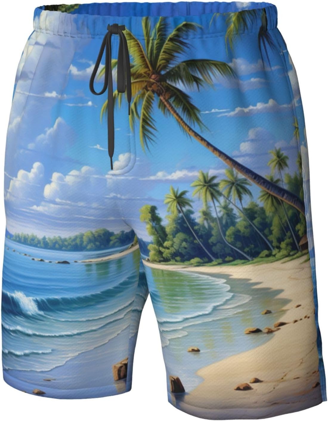 Mens Sandy Beach Print Beach Shorts,Casual Summer Shorts for Men,Quick Dry Polyester