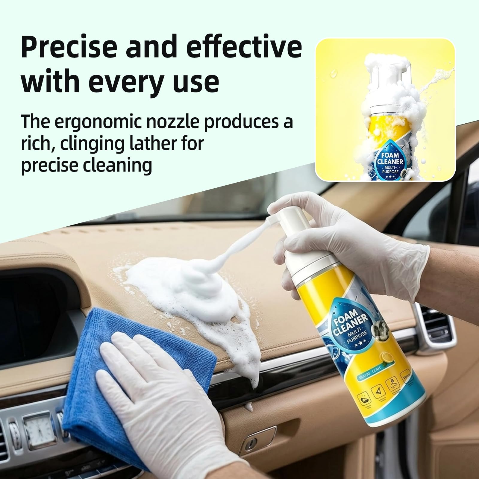 Detergente in schiuma multi-enzimi 4 in 1, con spugna e asciugamano e crema detergente per pneumatici, detergente in schiuma per interni dell'auto, pulizia igienica in auto e casa (2 set)