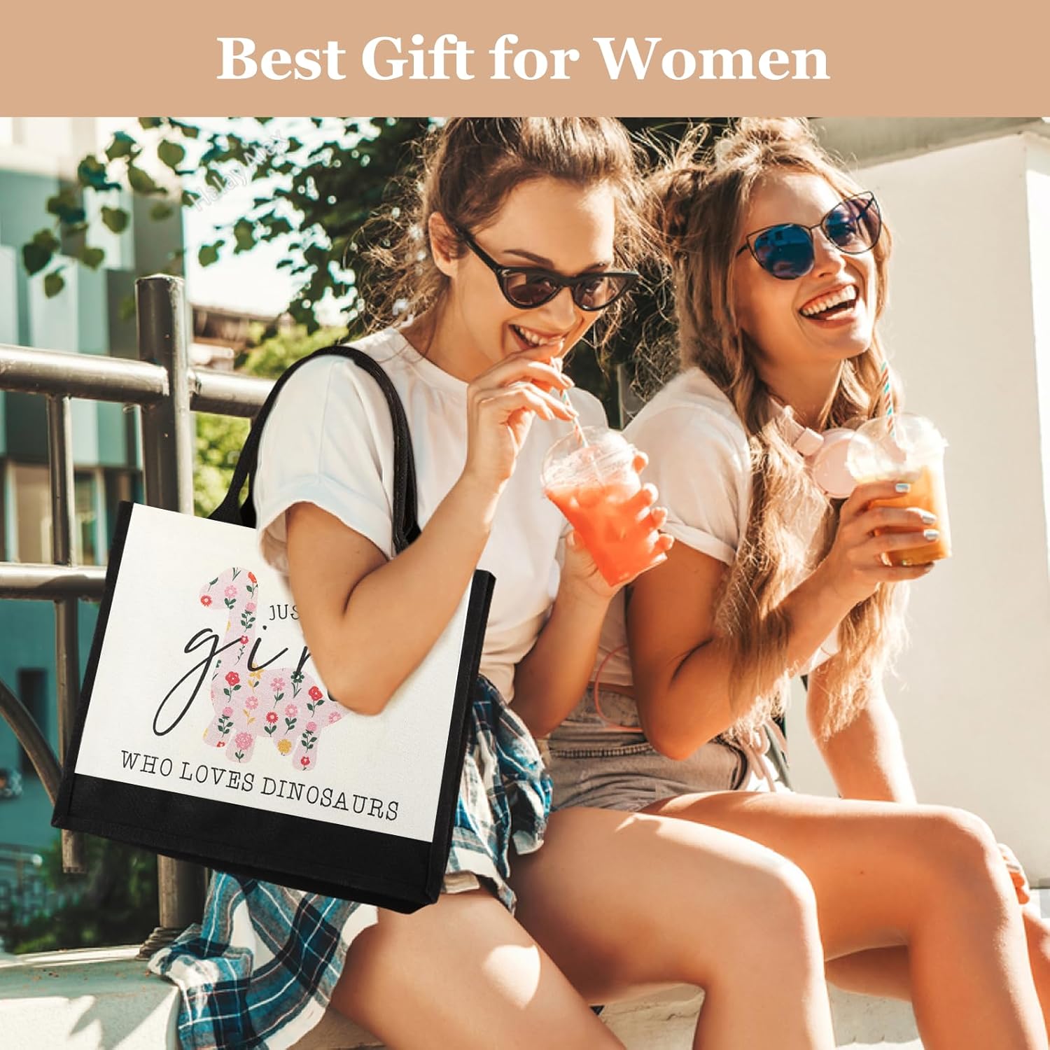 Canvas Tote Bag for Women, Cute Dinosaur Gifts for Dinosaur Lover, Animal Lover Gift Aesthetic Bag Reusable Grocery Bag, Birthday Christmas Gift for Mom Daughter Friends Sisters Who Loves Dinosaurs - Image 3