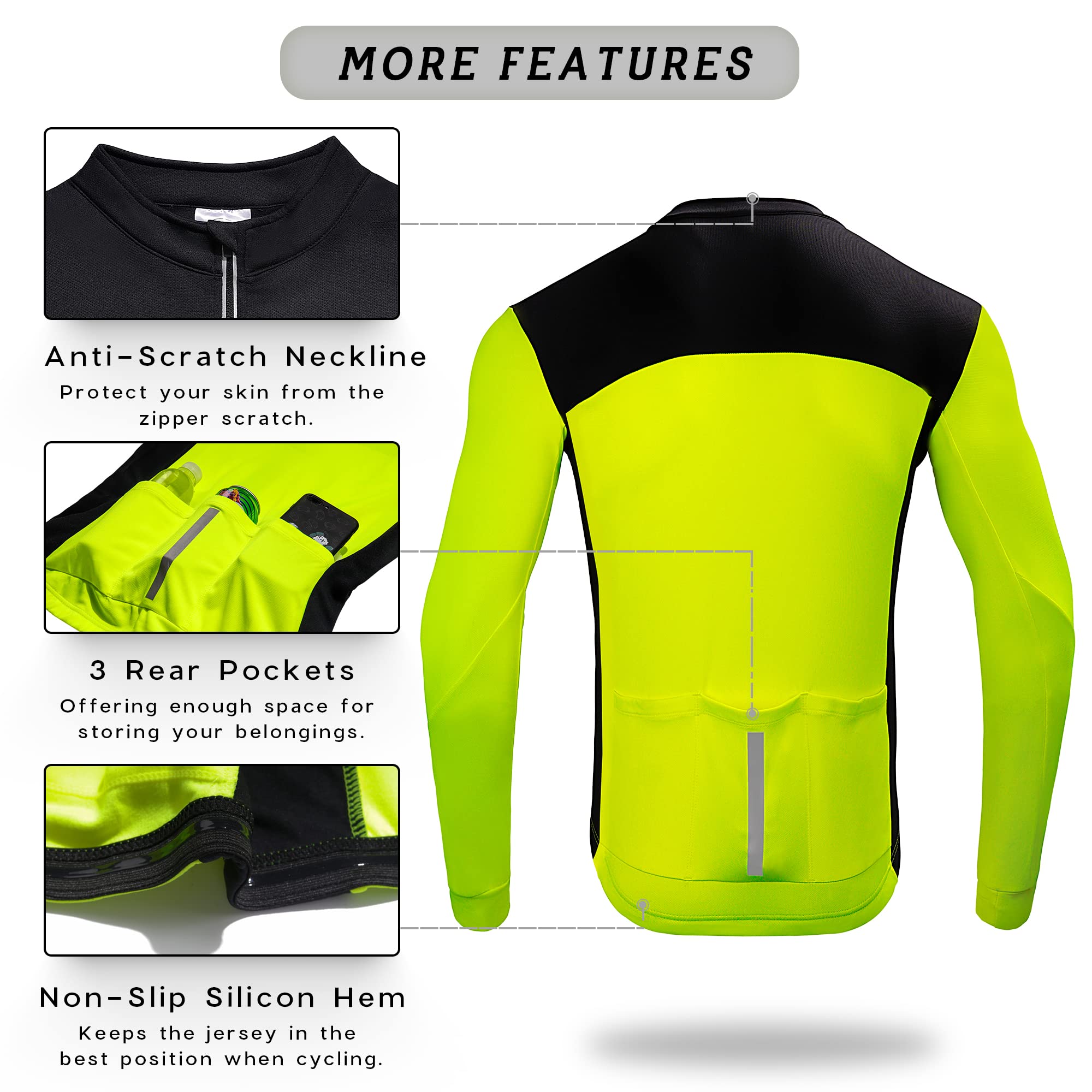 Dooy Maillot de ciclismo para hombre, de manga larga, transpirable, con cremallera completa y bolsillos traseros