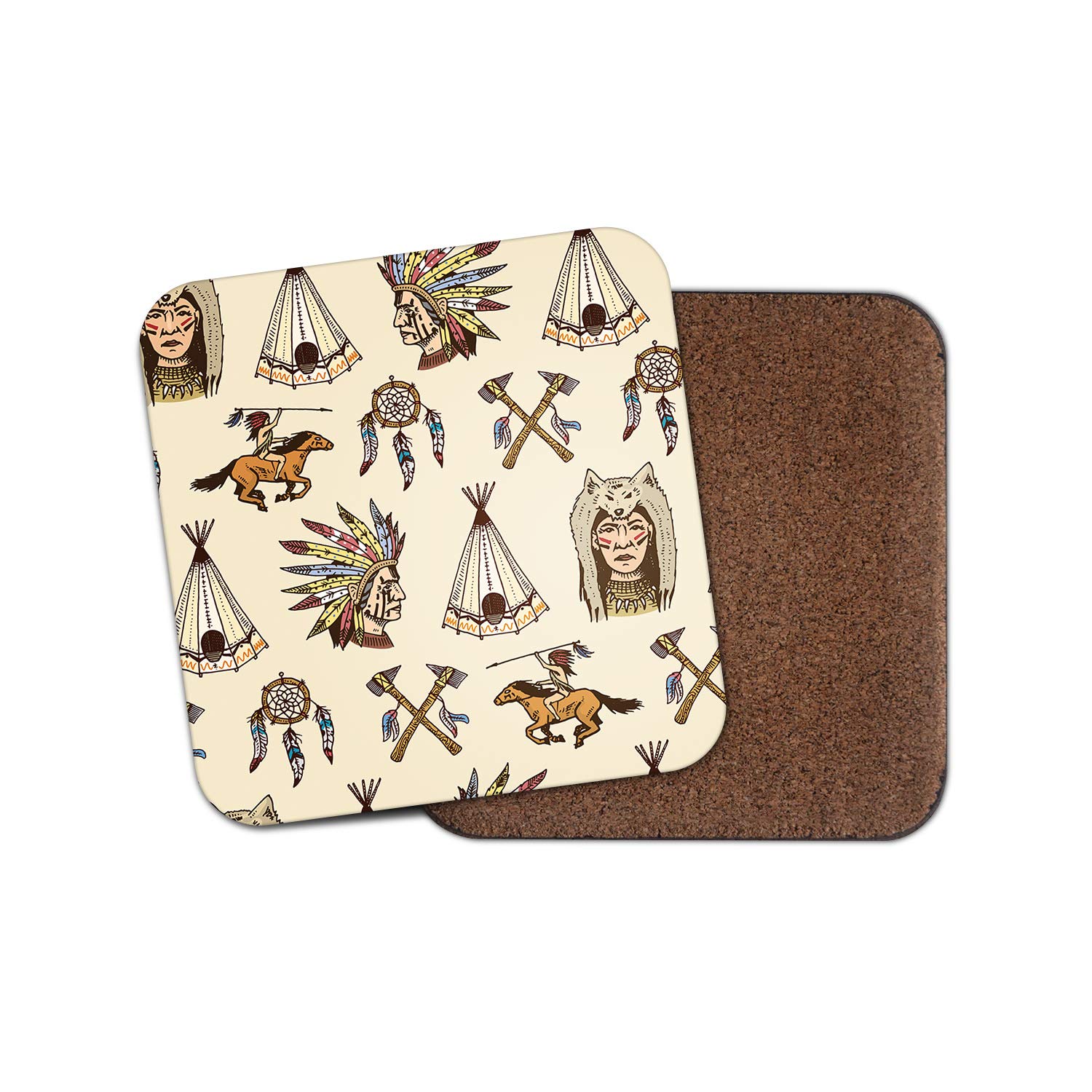 Destination Vinyl Ltd Multicolor 1 X Native American Tribe Coaster - Indians Tent Travel History Tribal #15914