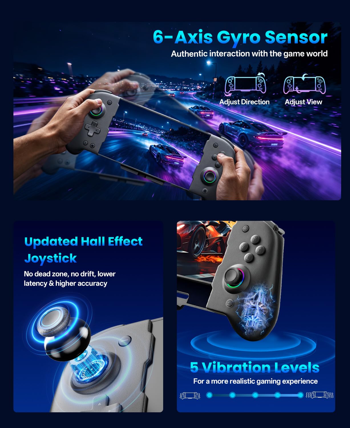 Jeifhxu Manette Switch, Switch Manette Sans Fil pour Switch 1, Portable Poignée Manette de Switch avec RVB, Joysticks Effet Hall, Programmable, Gyroscope à 6 Axes, Turbo, Vibration Remote
