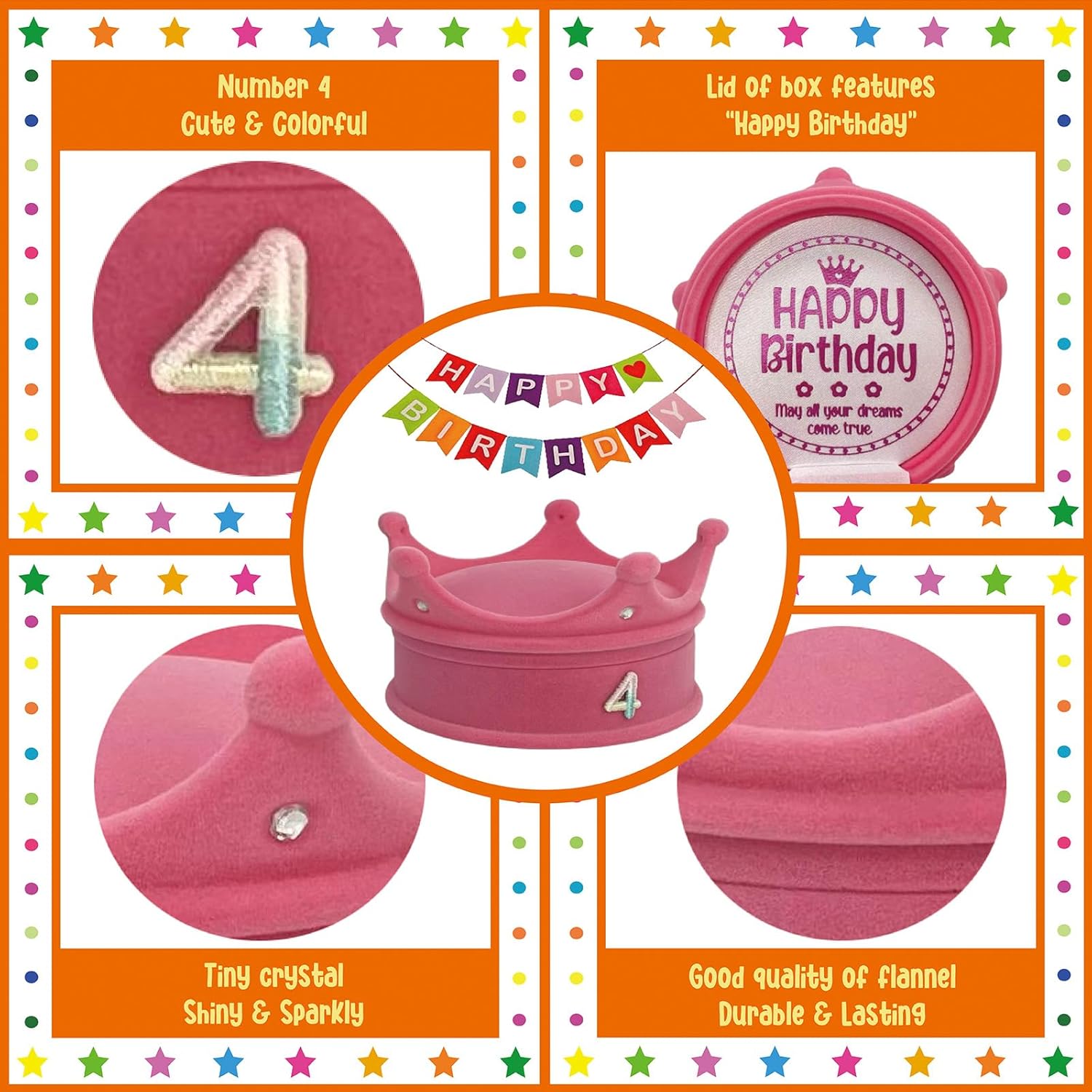 ZomefinKiu Toddler 4th Birthday Princess - Pink Charm Bracelet, Crown Shape Keepsake Jewelry Box, 4 Year Old Girl Birthday Outfit for 4th Bday Party - Image 5