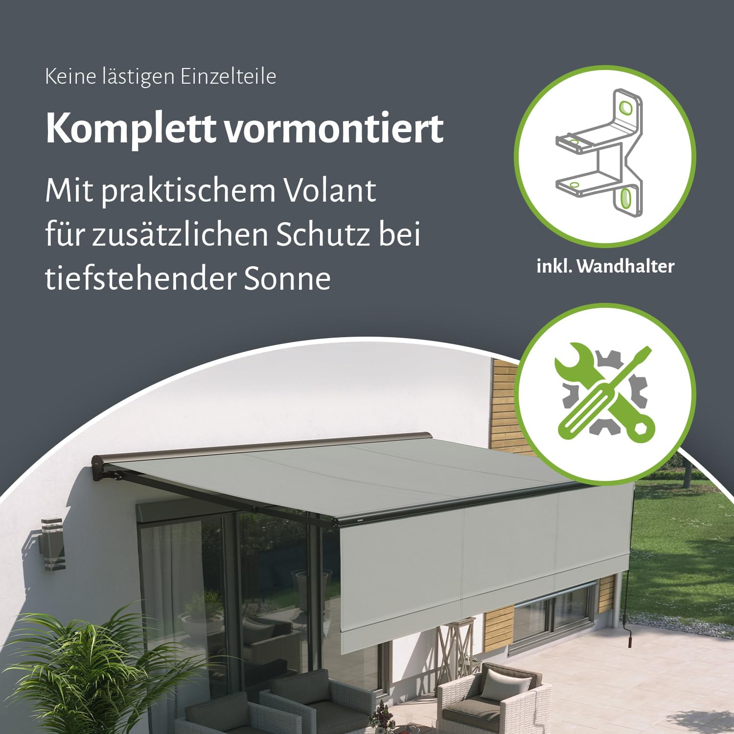 empasa Elektrische Kassettenmarkise 'Expert' Gelenkarmmarkise Markise Sonnenschutz mit manuell ausfahrbarem Volant, komplett vormontiert, Farbe:anthrazit, Größe:2.5 x 2 m