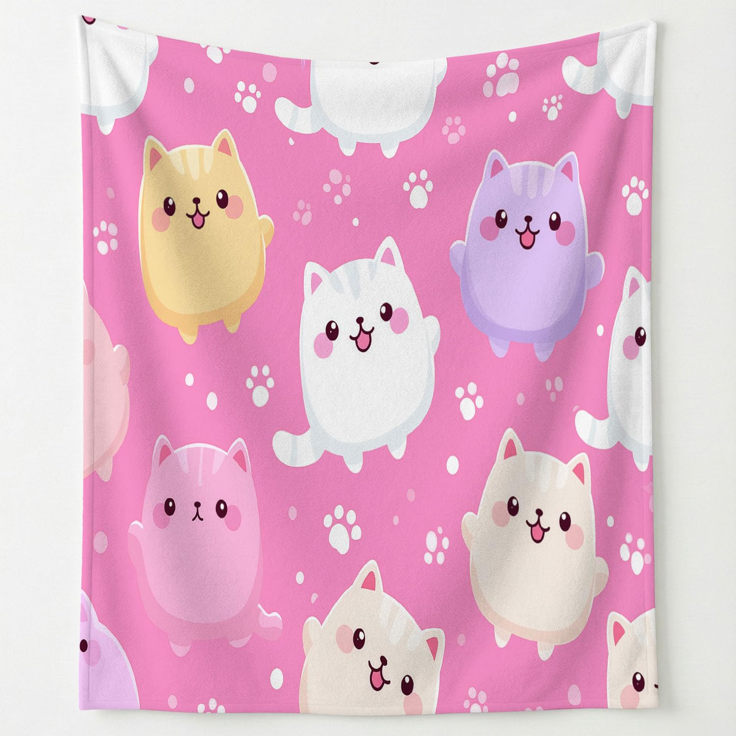 Genérico Oryginalne i zabawne prezenty - różowe brzoskwiniowe koce na walentynki Boże Narodzenie rocznica - Premium Microfiber krata koty śliczne łapy koc flanelowy 150 x 200 cm