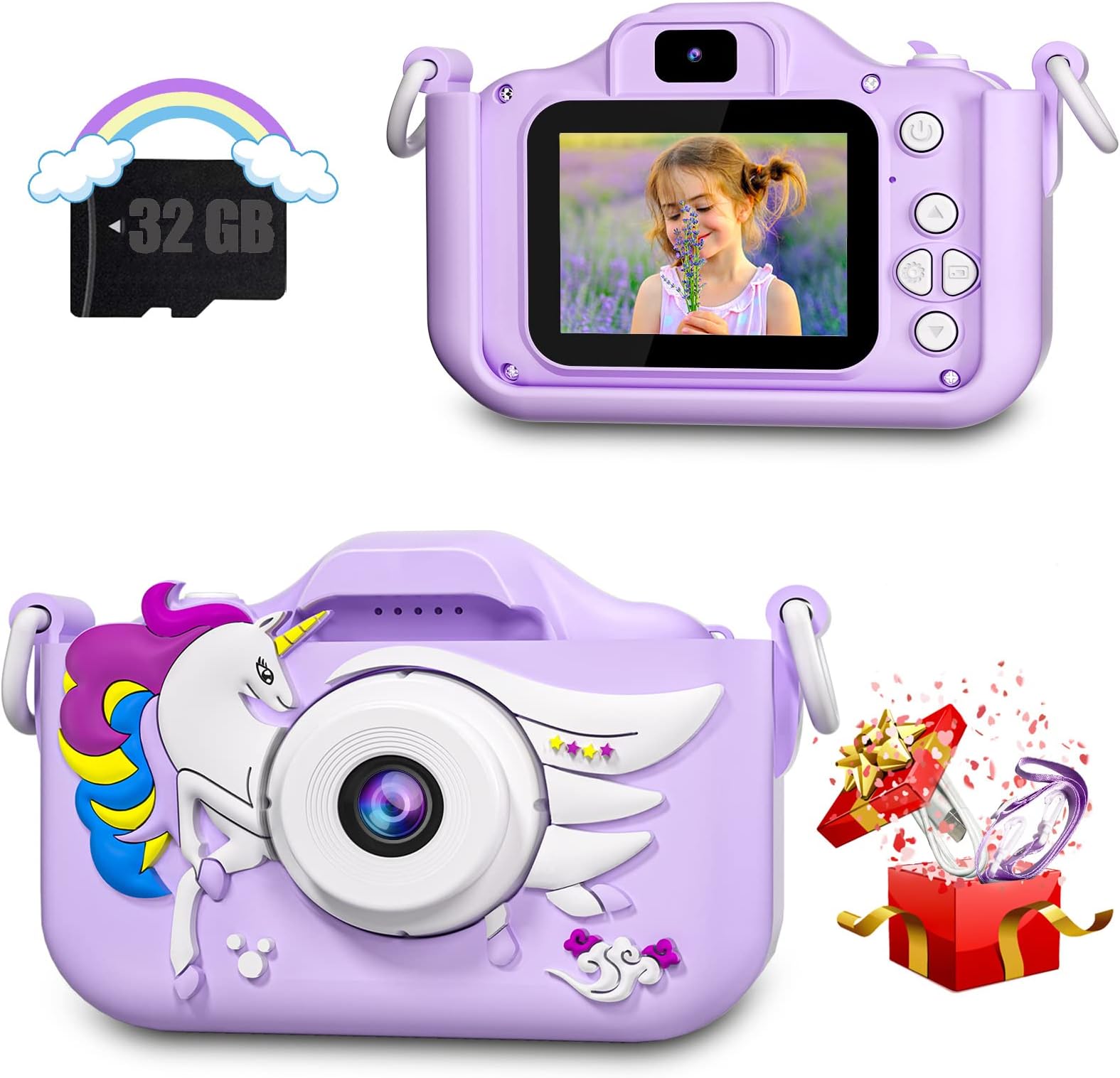 CIMELR Kids Camera Toys for 3 4 5 6 7 8 9 10 11 12 Years Old Boys/Girls, Kids Digital Camera for Toddler with Video, Birthday Festival for Kids, Selfie Camera for Child, 32GB TF Card