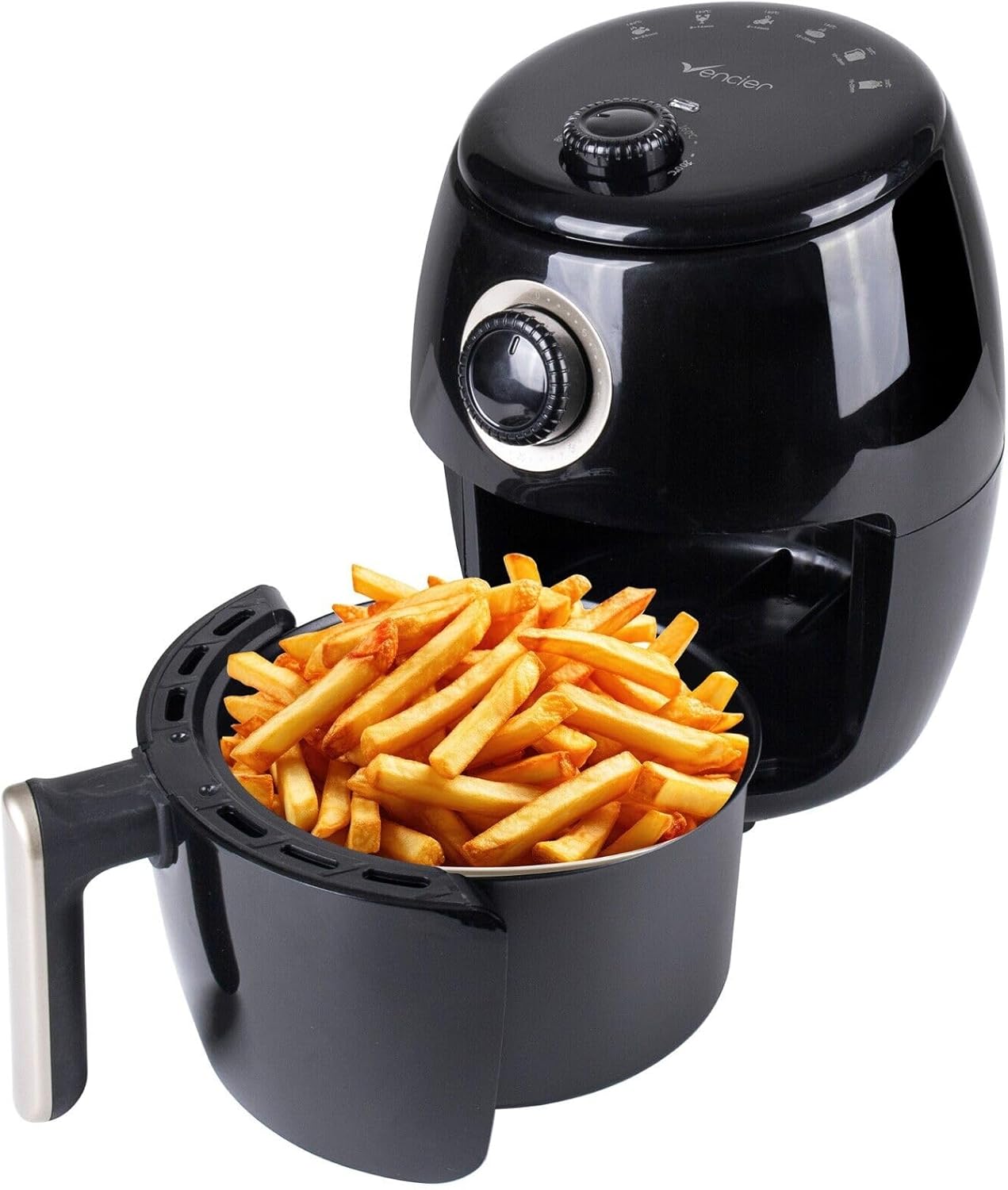 Vencier 2L Compact Air Fryer – Non-Stick Basket, 1000W, 30-Min Timer, Adjustable Temp 80–200°C, Rapid Air Circulation, Small Household & Single-Serve Cooking