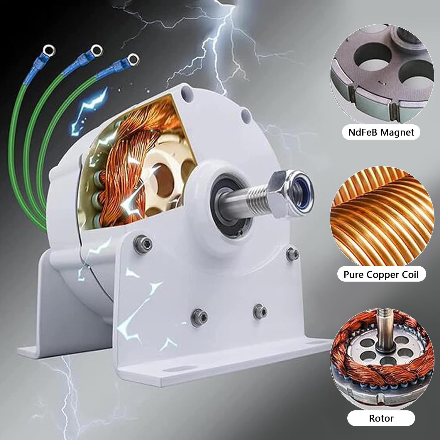Alternatore Trifase, Generatore a Magnete Permanente CA, Generatore di Motore Elettrico a Magnete Permanente da 600W, per Turbina Eolica Orizzontale Verticale,12V
