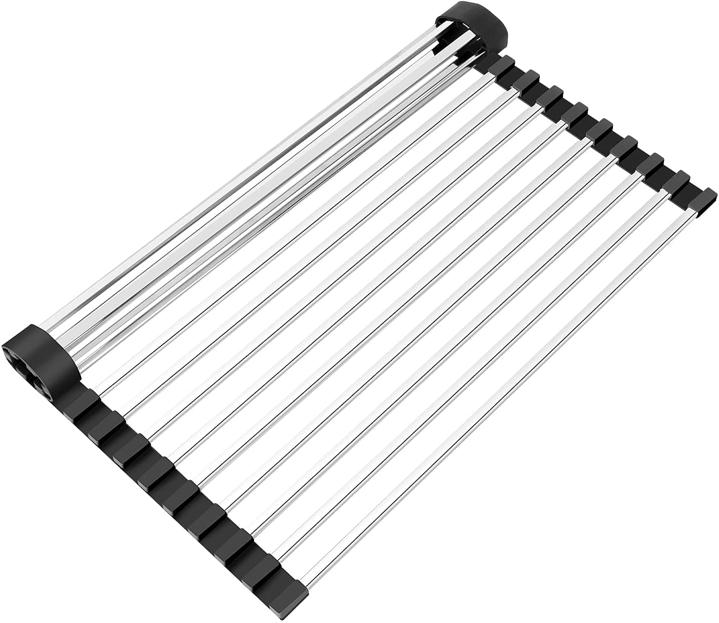 Roll Up Dish Drying Rack, Over the Sink Drying Rack, Foldable 304 Stainless Steel 16 Square Tube with Silicone Edging, Kitchen Sink Rack, Multi-purpose Heat Resistance for Sink Counters (20.5''x15'')