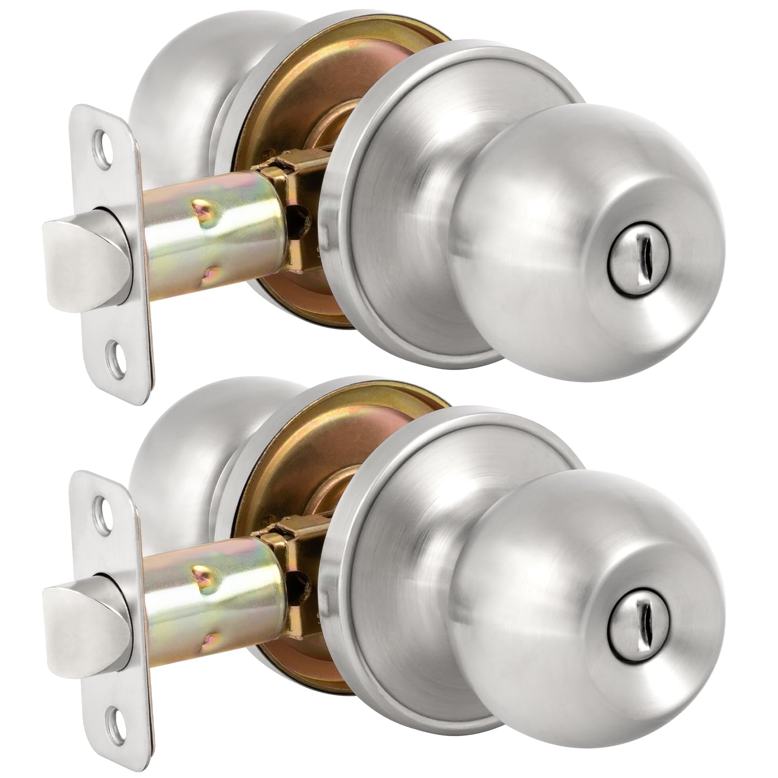 Privacy Door Knobs with Lock - 2 Pack Satin Nickel -1 Privacy Door Knobs with Lock - 2 Pack Satin Nickel -1