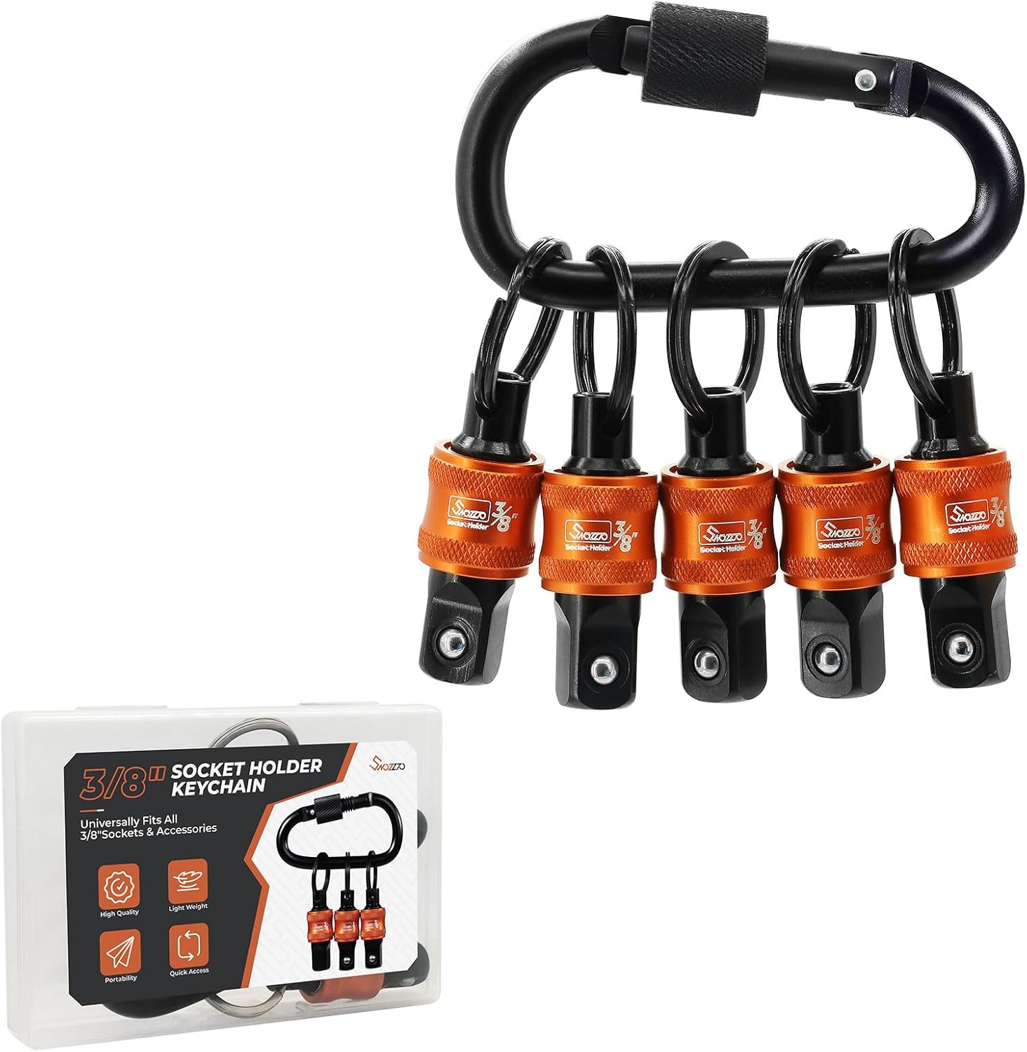 5PCS 3/8" Aluminum Socket Holder Keychain,Drive Quick-Release Organizer with Locking Clip,Heavy-Duty Toolbox & Impact Wrench Accessories for Lineman,Electricians,Construction Crews & Industrial Pros