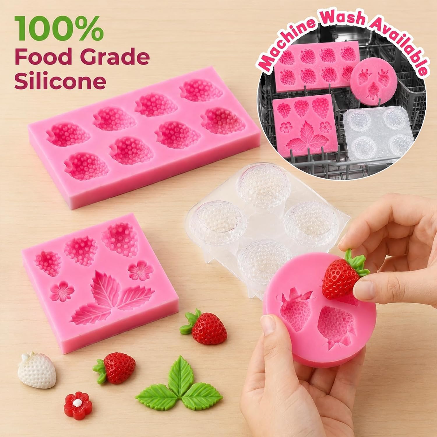 4PCS Strawberry Silicone Mold, 3D Strawberry Candle Gummy Mold Chocolate