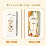 Joeyan 20 oz Tasses en verre avec des lides et des pailles de bambou,Boho Can en forme de bière verres à boire,Cuire tasse à café glacé avec motif arc-en-ciel coloré,Cocktail Smoothie Tea Soda