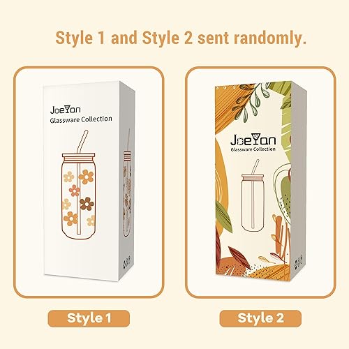 Miniatura 7 de Joeyan Vasos de vidrio de 20 onzas con tapas y pajitas de bambú, vasos bohemios para beber cerveza, lindo vaso de café helado con patrón de arco
