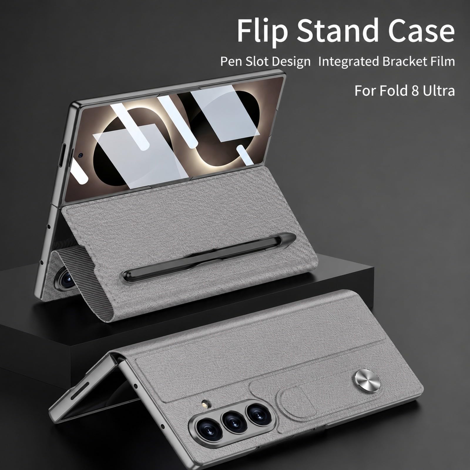 Generic etui kompatybilne z Samsung Galaxy Z Fold 8 Ultra (kolor: zielony) odporny na wstrząsy skórzany uchwyt na długopis twarde etui z klapką z przednią folią szklaną