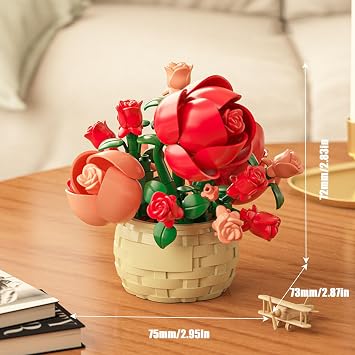 Mini Flowers Building Block Set,Flower Blocks Toys,Plants and Succulent Toys,Building Block Flowerpot，Botanical Collection Birthday Gift for Girls Boys Adults Kids Ages 6+ (Rose 128Pcs)
