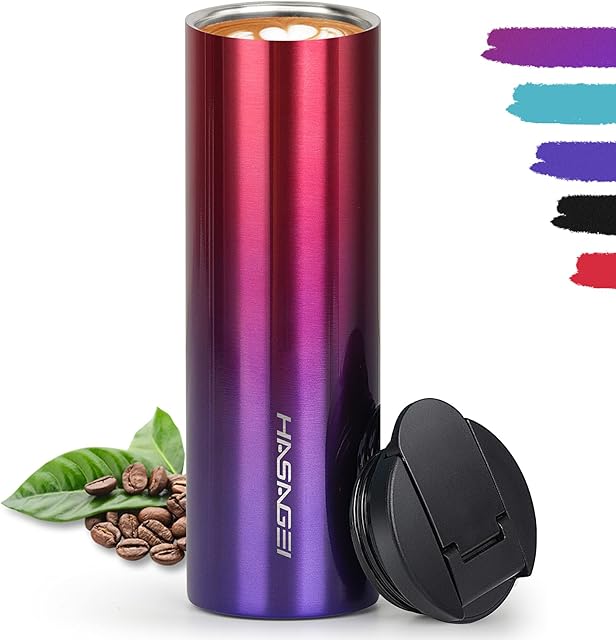 HASAGEI Travel Mug, Insulated Coffee Mug for Hot and Cold Drinks, Reusable Coffee Cup with Leakproof Lid 500ml/18oz Vacuum Stainless Steel Thermal Cup for Coffee and Tea (Red Purple 500ML)